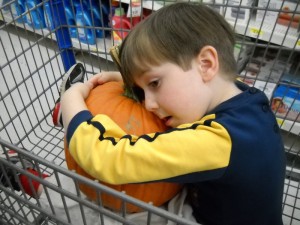 He does love this pumpkin!  Picked it out himself too!